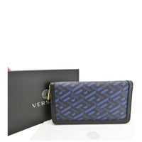 VERSACE La Greca Coated Canvas Long Zip Wallet Blue View 4
