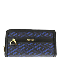 VERSACE La Greca Coated Canvas Long Zip Wallet Blue View 1