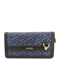 VERSACE La Greca Coated Canvas Long Zip Wallet Blue View 3