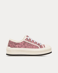 Walk'n'Dior Platform Pink and Gray Embroidered Cotton with Toile de Jouy Sauvage Motif Low Top Sneakers View 1