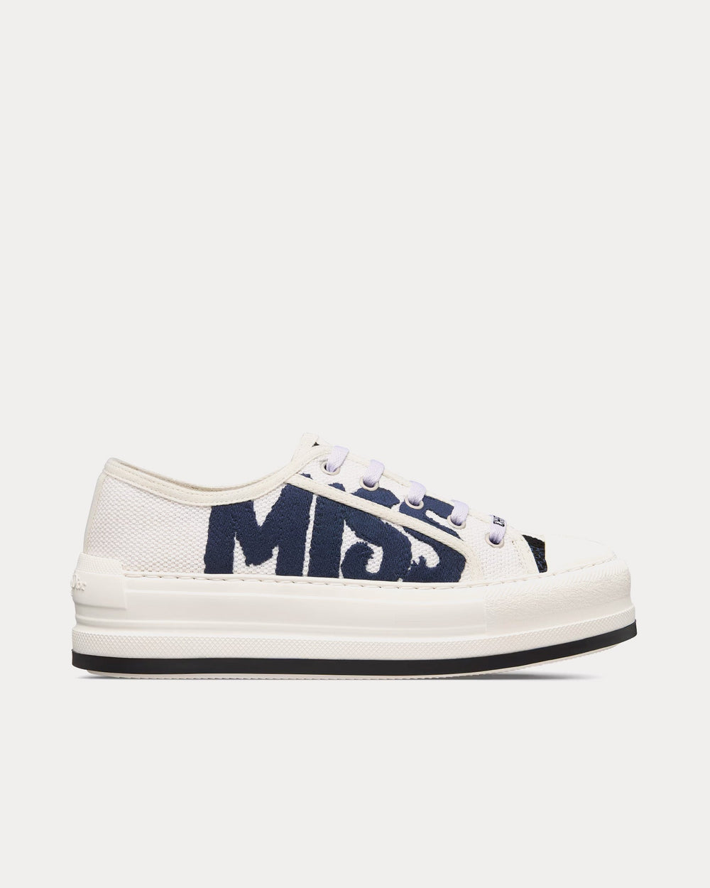 Walk'n'Dior Platform White and Deep Blue Embroidered Cotton Low Top Sneakers