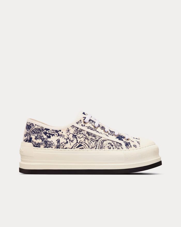 Walk'n'Dior Platform White Embroidered Cotton with Blue Toile de Jouy Motif Low Top Sneakers - Crown & Consign