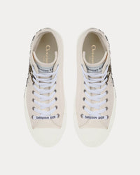 Walk'n'Dior White Cotton Canvas with Black Toile de Jouy Tiger Print High Top Sneakers View 2