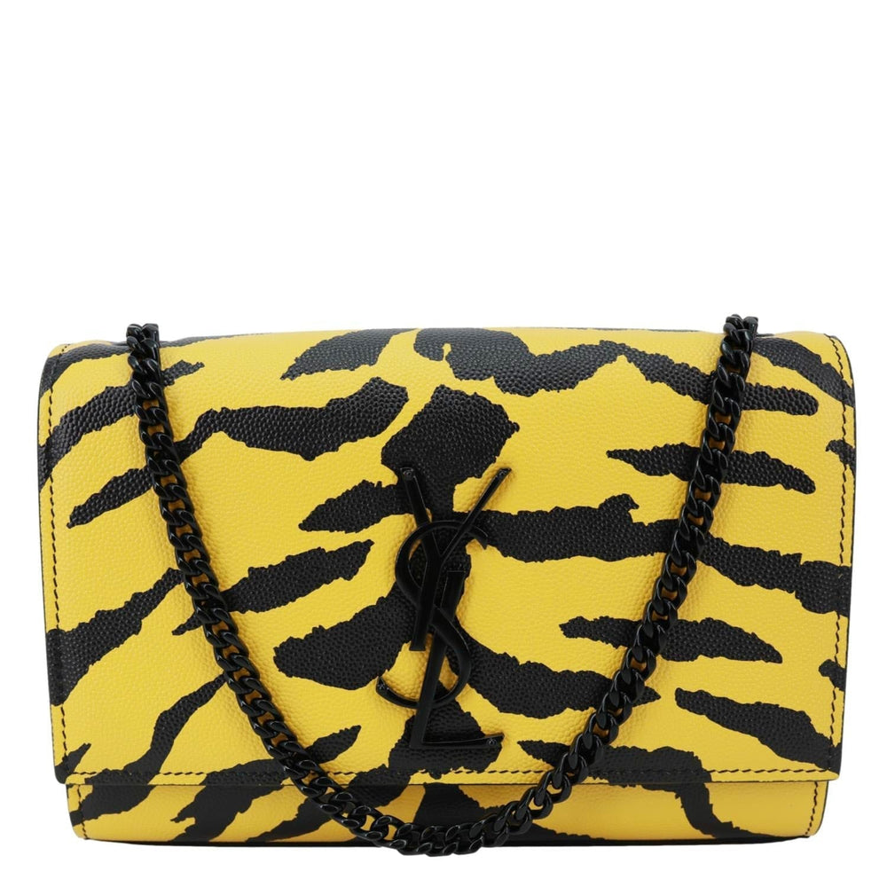 YVES SAINT LAURENT Classic Kate Zebra Print Leather Crossbody Bag Yellow